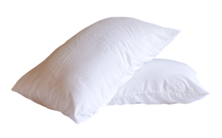 Side view of white pillows with case in stack isolated with clipping path in file format png