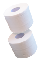 Side view of white tissue paper rolls in stack isolated with clipping path in file format png