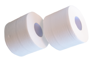 Side view set of white tissue paper rolls isolated with clipping path in file format png