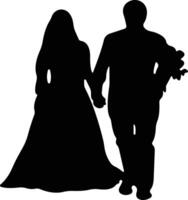 Boda casado Pareja icono en departamento. Boda dibujado desde el caracteres de el novia y novio de el marido y esposa son casado. para aplicaciones o sitio web aislado vector