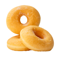 Front view of sugar glazed cinnamon donuts in stack isolated with clipping path in file format png