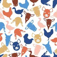 Farm Animal Pattern Design with Cow, Chicken, Goose, Pig, Sheep, Goat and Rooster vector