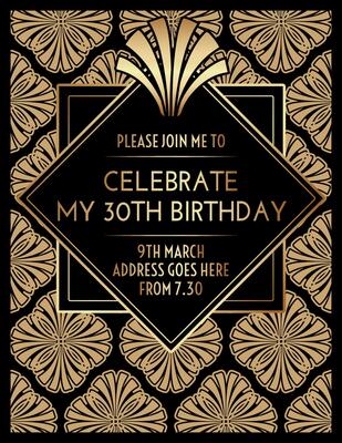 Gatsby Art Deco Invitation Print Design with Flowers