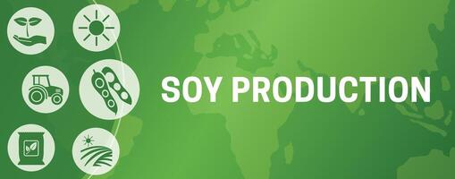 verde soja producción bandera ilustración con mundo mapa antecedentes vector