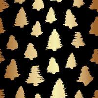 Gold Christmas Tree Endless Pattern Design on Black Background vector