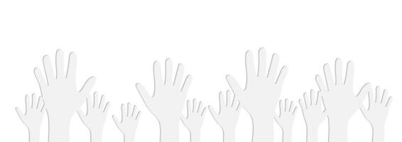 White Illustration of Human Hands Raised Up on Light Gray Background Paper Cutout vector