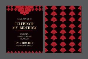 Elegant Luxory Red and Black Floral Art Deco Invitation Design vector