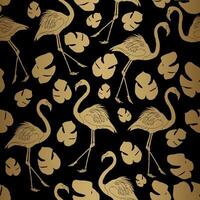 Black Gold Flamingo Seamless Pattern vector