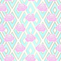 Turquoise Geometric Pink Rose Flower Seamless Pattern Background vector