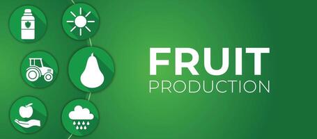 Fruit Production Illustration Design with Apple, Pear, Wheather, Pesticide and Tractor Icons vector