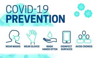 Coronavirus Prevention Wear Masks, Gloves, Wash Hands, Disinfect, Avoid Crowds Illustration vector