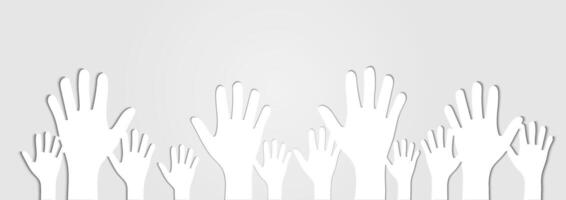 Human Hands Raised Up Cutout on Light Gray Background vector