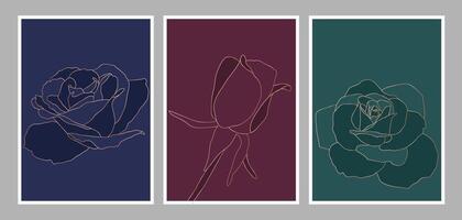 Elegant Modern Roses Abstract Wall Art in Rose Gold and Red, Green, Blue Colors vector
