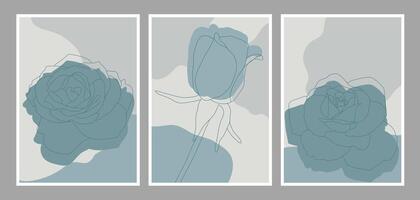 Gray Teal Modern Roses Abstract Wall Art vector