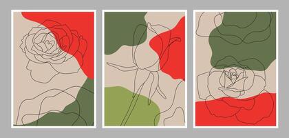 Red and Green Modern Roses Abstract Wall Art vector