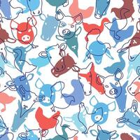 Blue Red Farm Animal Pattern Design vector