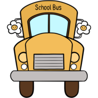 Groovy school bus clipart, a back to school element cartoon in trendy retro y2k style illustration. png
