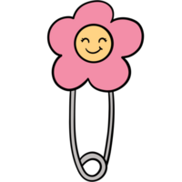 Pink groovy daisy paperclip clipart, School supplies illustration in trendy retro y2k style. png