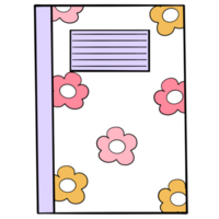 Groovy daisy notebook clipart, back to school supplies illustration in trendy retro y2k style. png