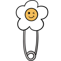 White groovy daisy paperclip clipart, School supplies illustration in trendy retro y2k style. png