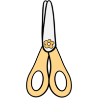 Yellow scissors clipart, Groovy back to school element illustration in trendy retro y2k style. png