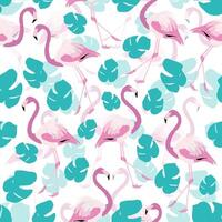 Flamingo Tropic Exotic Pattern Background with Leaves vector