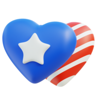 bandera corazón 3d icono. americano independencia día png