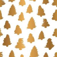 Elegant Gold Pine Christmas Tree Seamless Pattern on White Background vector