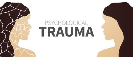 Psychological Trauma Banner Background with Woman in Pieces and Women Illustration vector