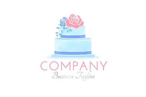 Blue Cake Logo Design with Flowers vector