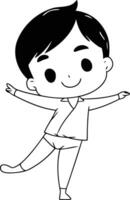 Cute little boy doing karate in cartoon style. vector