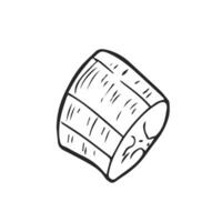 Sketch of a banana slice. Graphic of hand drawn peeled banana slice, black and white illustration on isolated background. Doodle style vector