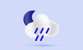 3d icon realistic moon cloud rainy drop weather design vector