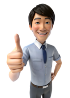 3d render of young asia man in office worker uniform with smile, he is Thumbs Up, isolated on transparent . AI-generated png