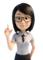 3d style of asia woman in office worker uniform, She pointed her finger upwards. AI-generated png