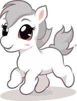 linda pequeño blanco poni en un blanco antecedentes. vector