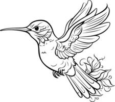 Coloring book for adults and children. Coloring page with hummingbird. vector