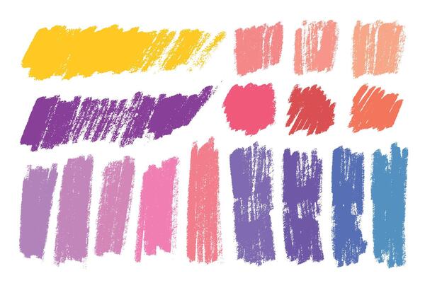 set of hand drawn crayon strokes, shapes for backdrops. Monochrome design elements set. One color artistic backgrounds.