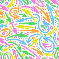 Cute kids arrows seamless pattern. Hand drawn doodle wavy and curve pointer elements bright highlighters colors. Funny repeatable abstract background. vector