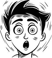 surprised boy face in black and white color vector