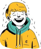 illustration of a happy smiling boy in a yellow jacket with a hood vector