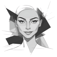 retrato de mujer en uno línea con geométrico formas png