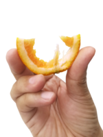 Hand halten Scheibe von orange, transparent Hintergrund png