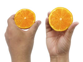 hand holding slice of orange, transparent background png