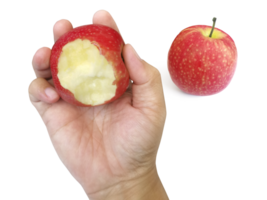 hand holding red apple, transparent background png