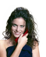 jovem modelo com molhado cabelo falando em a telefone png