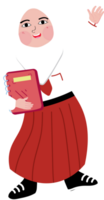 Elementary school student in red white uniform with backpack holding book png