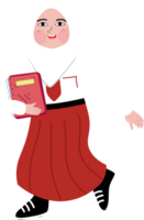 elementair school- leerling in rood wit uniform met rugzak Holding boek png