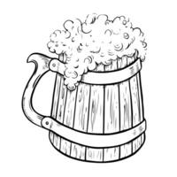 A wooden beer mug. Vintage engraving for web pages, posters, party invitations. A hand-drawn design element highlighted on a white background. For bar or restaurant menus, labels, posters, logo vector