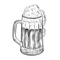 The beer mug is made of glass. engraving for web pages, posters, party invitations. A hand-drawn design element highlighted on a white background. For a pub or restaurant menu, label, poster. vector